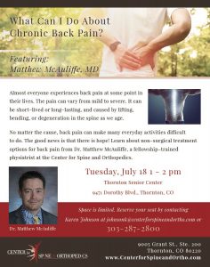 Free Physician Lecture: What Can I Do About Chronic Back Pain? — Thornton, CO