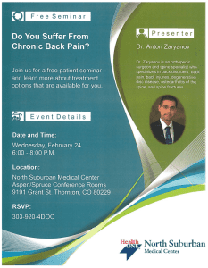 Dr. Zaryanov to Lead Free Patient Seminar on Chronic Back Pain